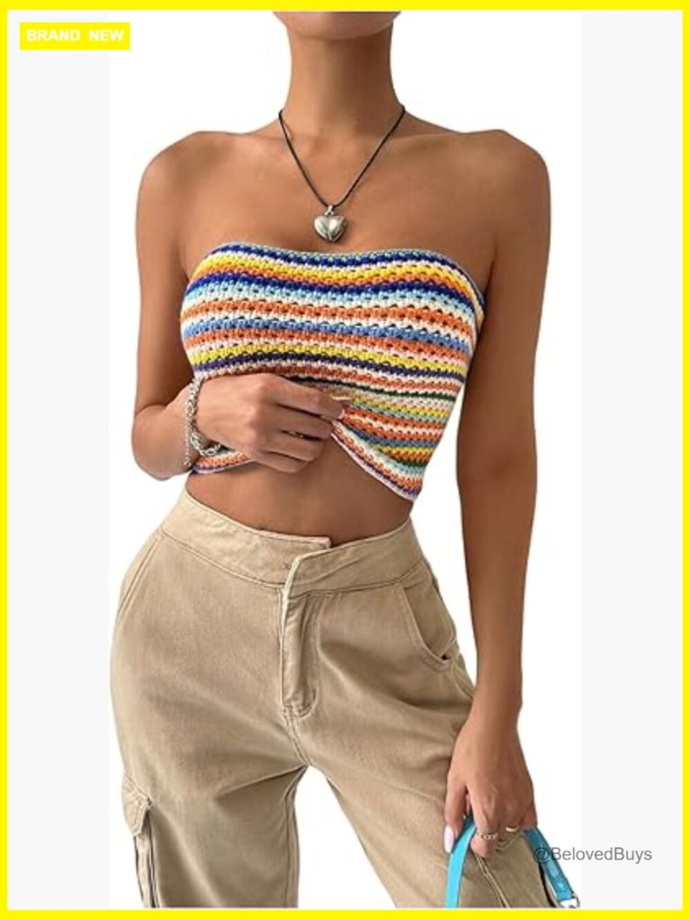 Striped Crochet Tube Top Strapless Bandeau Color Block Knit Boho Summer Crop Top